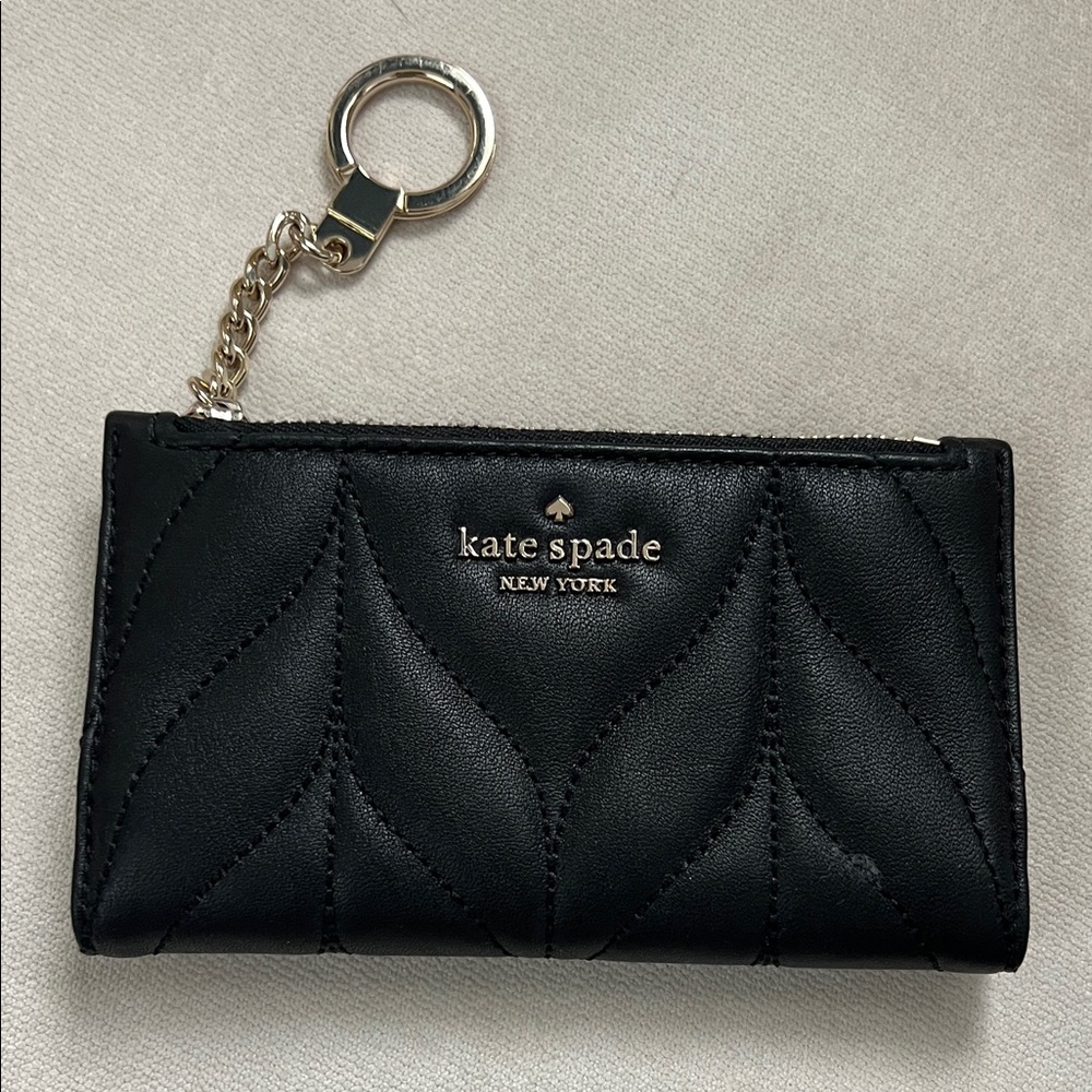 Kate Spade Black Quilted Keychain Pouch NEW
